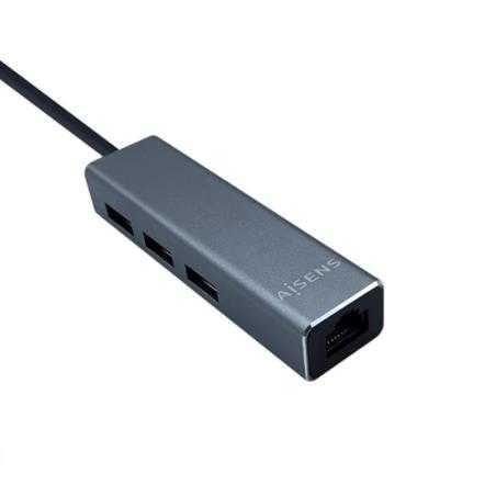 Aisens Conversor USB 3.1 Ethernet + 3 USB3.0 gris