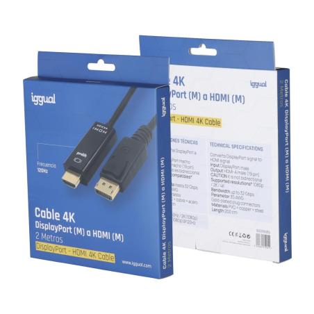 iggual Cable DisplayPort (M) a HDMI (M) 4K 2metros