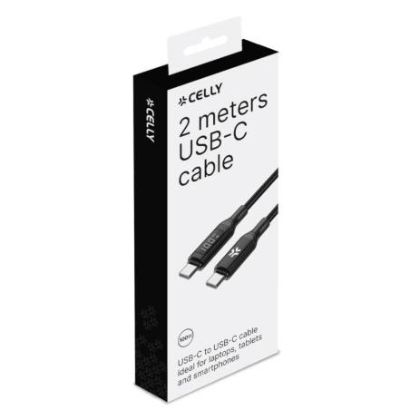 Celly Cable UsbC-UsbC2 2Mt Led BK 100w