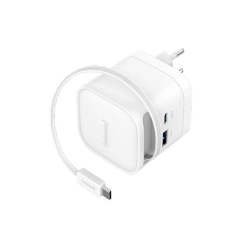 Intenso Cargador GaN W65ACIC retráctil Blanco Intenso Cargador GaN W65ACIC retráctil Blanco