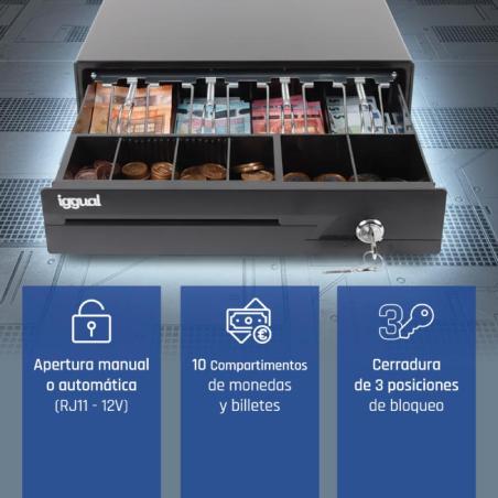 iggual Cajón Portamonedas IRON-10 38cm 4+6 negro