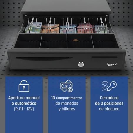 iggual Cajón Portamonedas IRON-50 42cm 5+8 negro