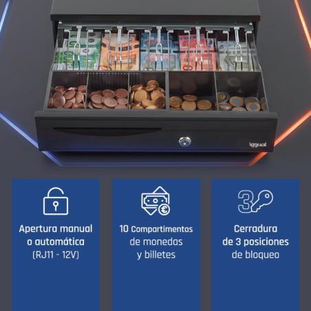 iggual Cajón Portamonedas IRON-30 42cm 5+5 negro