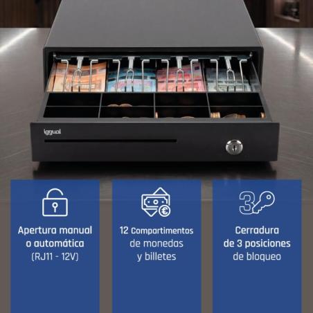 iggual Cajón Portamonedas IRON-15 37cm 4+8 negro