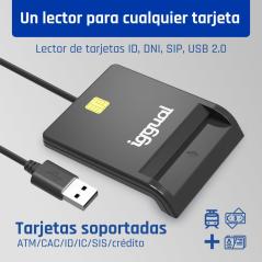 iggual Lector DNI SIP tarjetas ID USB 2.0 negro