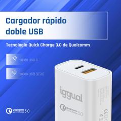 iggual Cargador doble USB QC3.0 + tipo C PD 20W