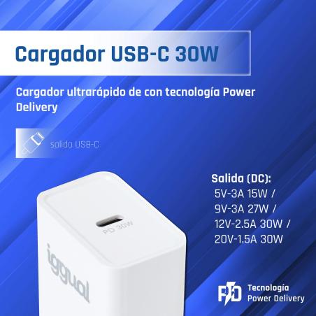 iggual Cargador rápido de pared USB PD tipo C 30W