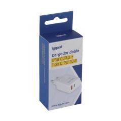 iggual Cargador doble USB QC3.0 + tipo C PD 20W