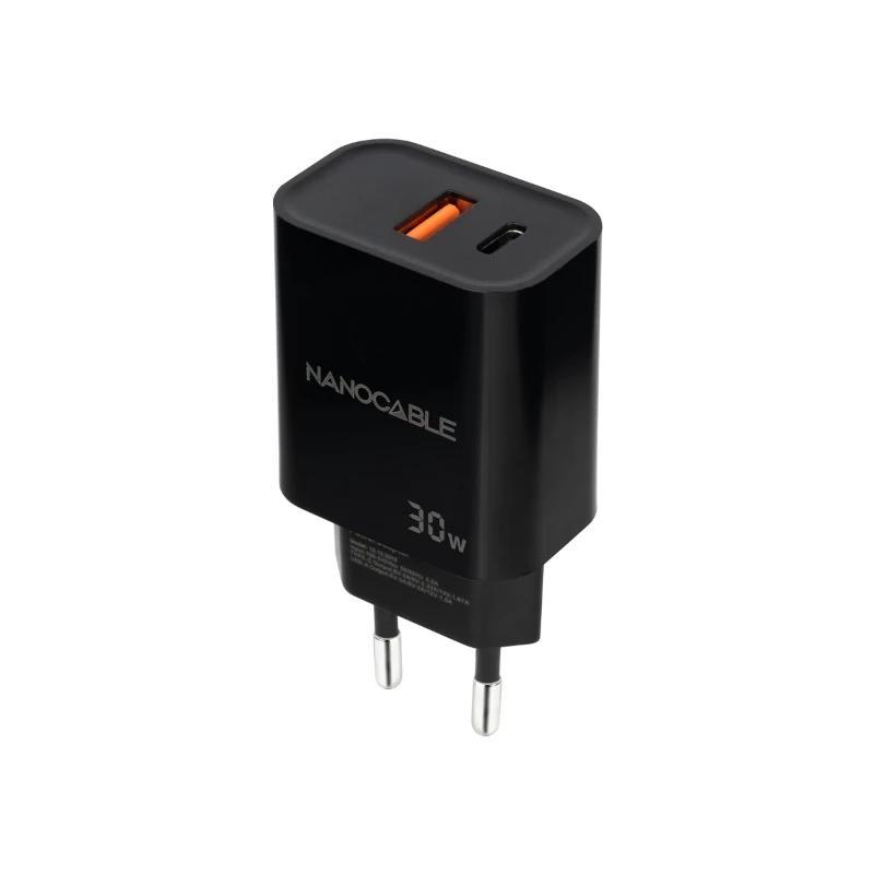 Nanocable Cargador USB-C/PD+USB-A/QC 30W Negro Nanocable Cargador USB-C/PD+USB-A/QC 30W Negro