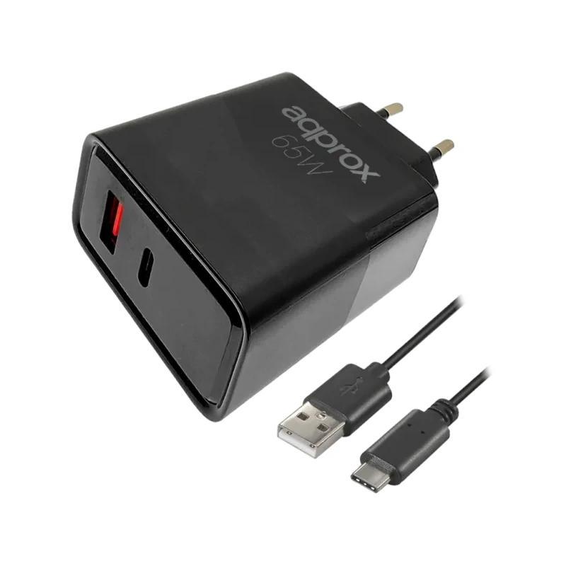 APPROX CARGADOR 65W QC 1 X USB A+ 1 X USB C+CABLE APPROX CARGADOR 65W QC 1 X USB A+ 1 X USB C+CABLE