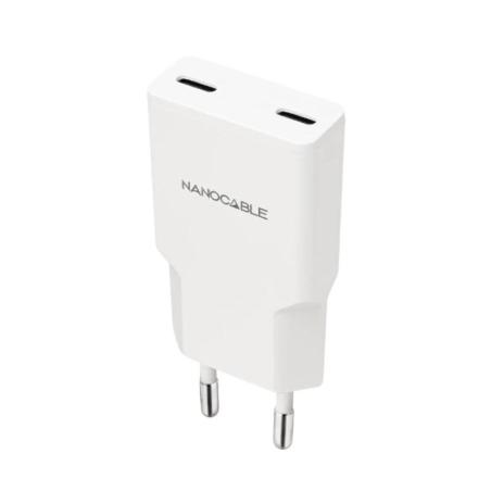 Nanocable Cargador 2xUSB-C/PD 20W Blanco