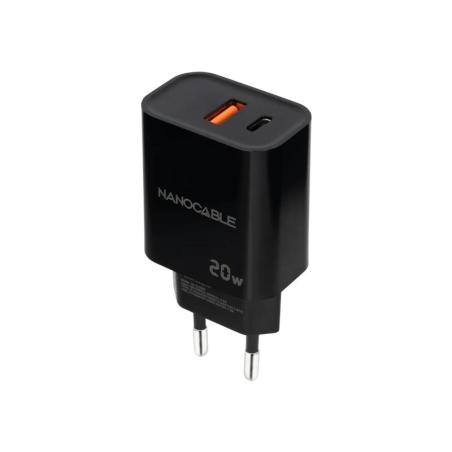 Nanocable Cargador USB-C/PD+USB-A/QC 20W Negro