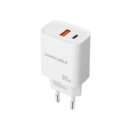 Nanocable Cargador USB-C/PD+USB-A/QC 30W Blanco