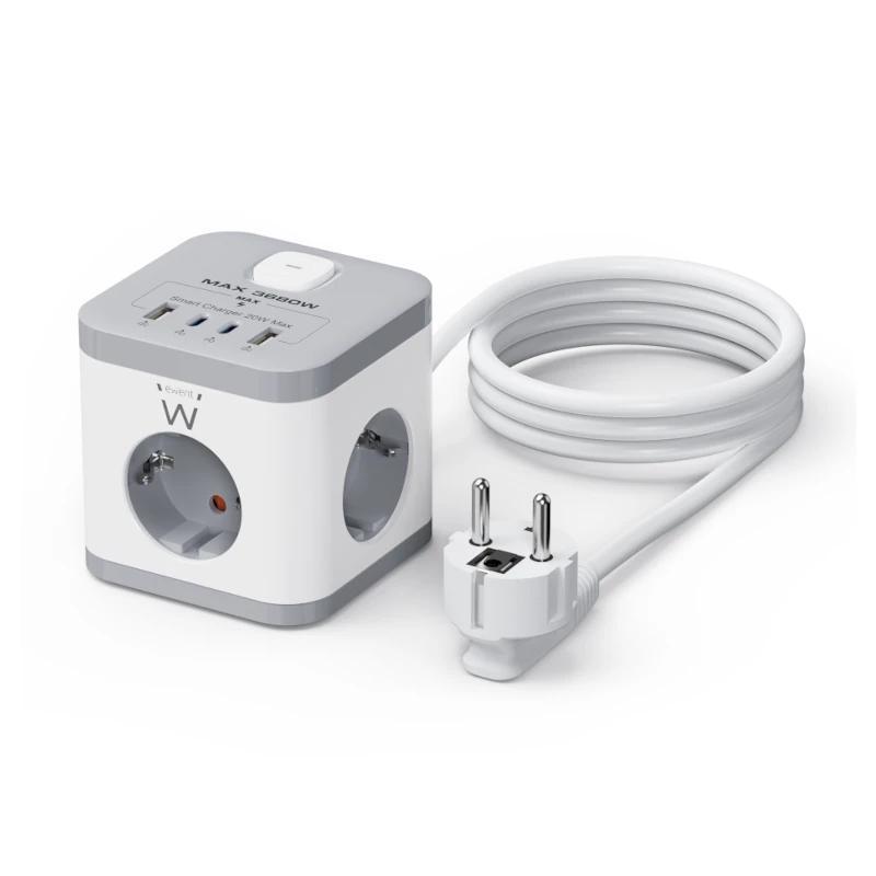 Ewent EW3863 Regleta 3 Tomas SHUCKO+2USB-A+2USB-C Ewent EW3863 Regleta 3 Tomas SHUCKO+2USB-A+2USB-C