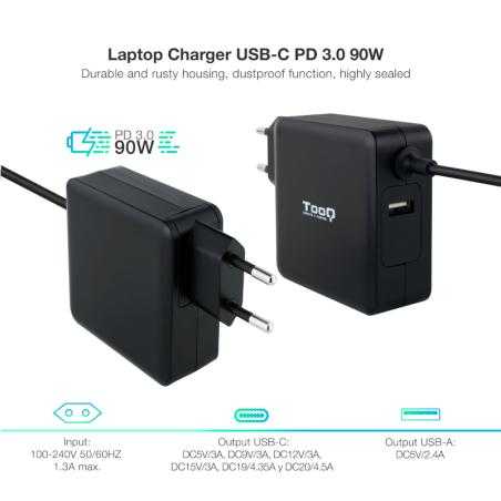 Tooq Cargador portátil conector USB-C 90W