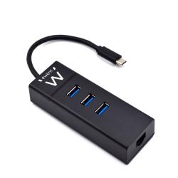 EWENT EW1141 Hub Tipo-C 3Pts.USB 3.1+1pto. GIGABIT