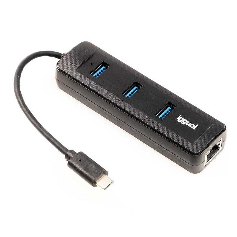 iggual Hub tipo C x 3 puertos USB 3.1+RJ45 CARBON