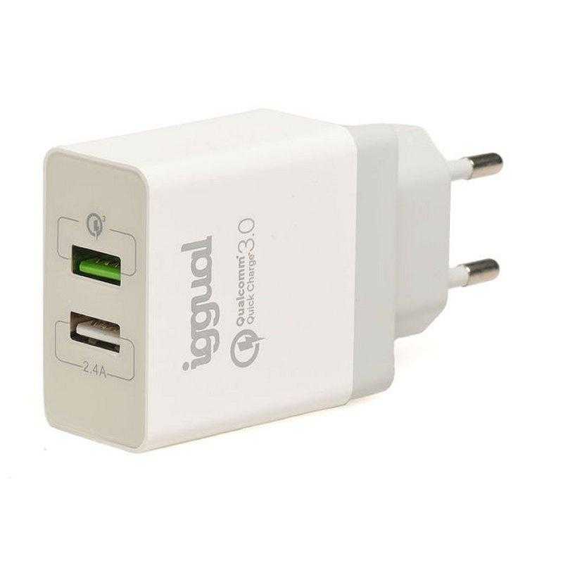 iggual Cargador doble 2xUSB carga rápida QC3.0 30W