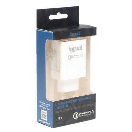 iggual Cargador doble USB QC3.0 + tipo C PD 20W