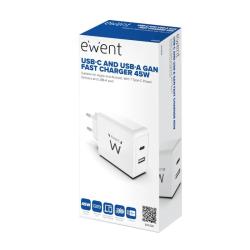 EWENT CARGADOR RÁPIDO USB-C Y USB-A / GAN / 45W