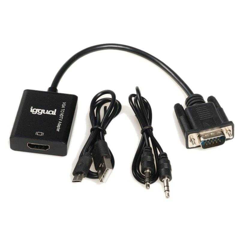 iggual Adaptador VGA a HDMI + audio + microUSB